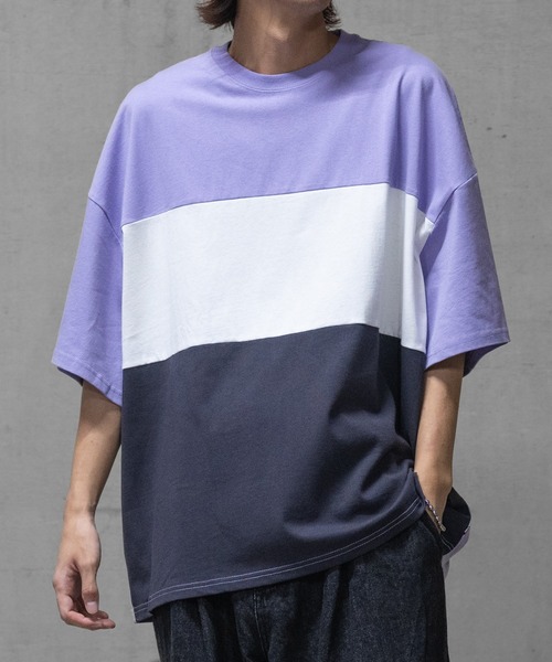 JOHN'S CLOSET（ジョンズクローゼット）の「【40I】 USAコットン 配色切替 ビッグシルエット 半袖Tシャツ（Tシャツ/カットソー・メンズ・ブラック系1/ブラック系3/ベージュ系2/グリーン系2/パープル系1/ブラック系2/ベージュ系1/グリーン系1/グリーン系3/パープル系2/ブラウン系1/ブラウン系2・LARGE/X-LARGE/MEDIUM）」の12枚目の写真