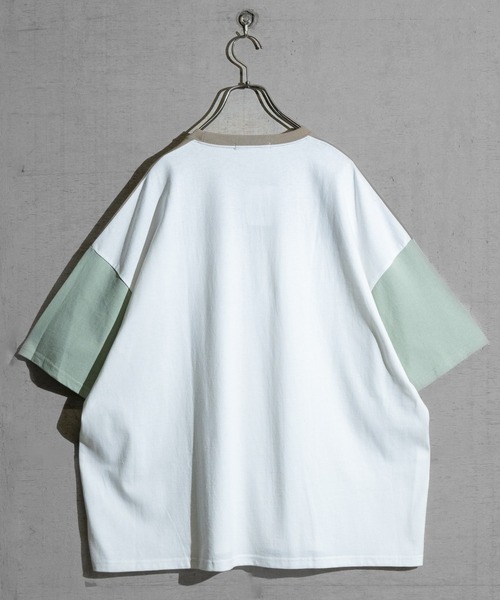 JOHN'S CLOSET（ジョンズクローゼット）の「【40I】 USAコットン 配色切替 ビッグシルエット 半袖Tシャツ（Tシャツ/カットソー・メンズ・ブラック系1/ブラック系3/ベージュ系2/グリーン系2/パープル系1/ブラック系2/ベージュ系1/グリーン系1/グリーン系3/パープル系2/ブラウン系1/ブラウン系2・LARGE/X-LARGE/MEDIUM）」の14枚目の写真