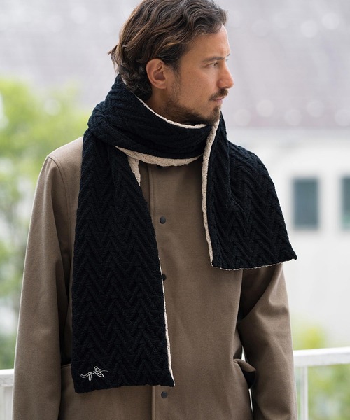 CALL&RESPONSE(コールアンドレスポンス)の「mko12157-ヘリンボーン-ニットマフラー-サイセンタク(マフラー・メンズ・ブラック×ベージュ・FREE)」の6枚目の写真