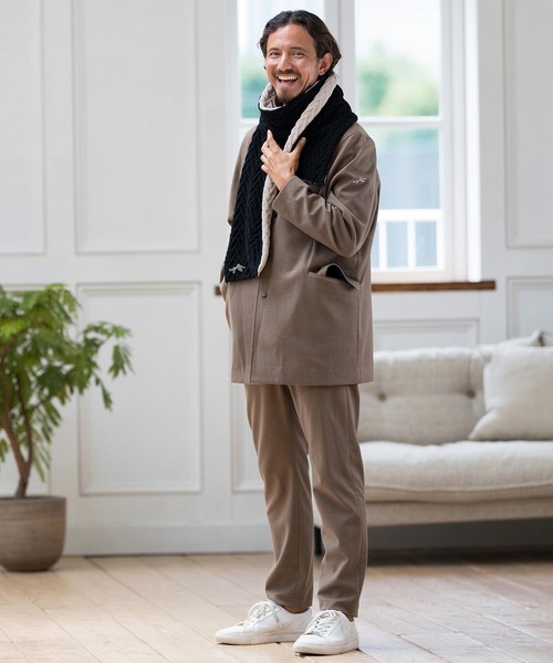 CALL&RESPONSE(コールアンドレスポンス)の「mko12157-ヘリンボーン-ニットマフラー-サイセンタク(マフラー・メンズ・ブラック×ベージュ・FREE)」の7枚目の写真