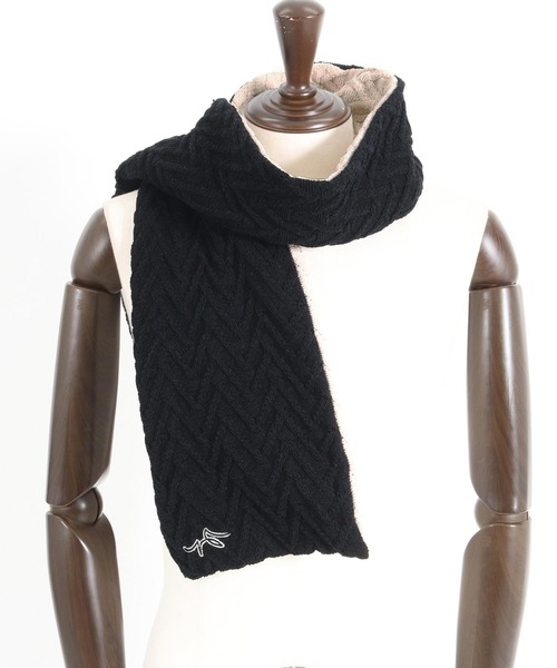 CALL&RESPONSE(コールアンドレスポンス)の「mko12157-ヘリンボーン-ニットマフラー-サイセンタク(マフラー・メンズ・ブラック×ベージュ・FREE)」の12枚目の写真