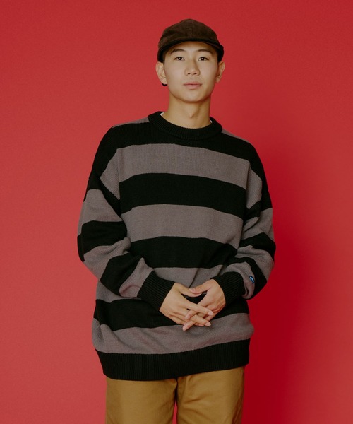 KAVU（カブー）の「KAVU/カブー Border Knit/ボーダーニット（ニット/セーター・メンズ・ブラック/ブラウン/ネイビー/グレー・LARGE/MEDIUM）」の2枚目の写真