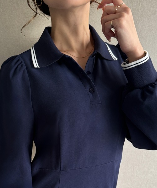 junoah（ジュノア）の「ピーチスキンポロシャツマーメイドワンピース（ワンピース・レディース・ピンクベージュ/ブラック/ネイビー・X-LARGE/LARGE/MEDIUM）」の4枚目の写真