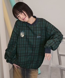 【Snap club】ダブルロゴ刺繍ドロストチェックプルオーバー