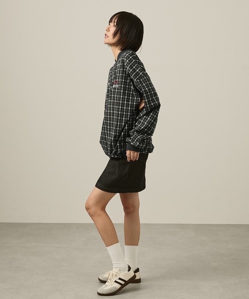 Snap club（スナップクラブ）の「【Snap club】ダブルロゴ刺繍ドロストチェックプルオーバー（スウェット・レディース・グリーン/ブラック系/ブラック・L/M）」の6枚目の写真