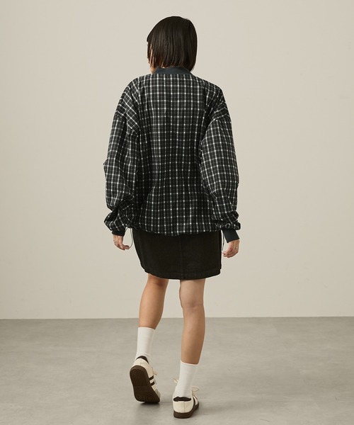 Snap club（スナップクラブ）の「【Snap club】ダブルロゴ刺繍ドロストチェックプルオーバー（スウェット・レディース・グリーン/ブラック系/ブラック・L/M）」の7枚目の写真