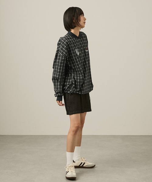 Snap club（スナップクラブ）の「【Snap club】ダブルロゴ刺繍ドロストチェックプルオーバー（スウェット・レディース・グリーン/ブラック系/ブラック・L/M）」の8枚目の写真