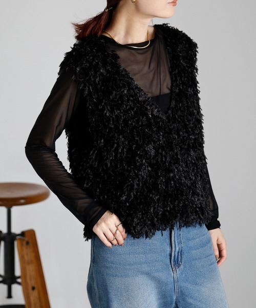 r.（アールドット）の「フリンジ　2wayベスト（ベスト・レディース・グレー/ブラック/アイボリー/ブラウン・FREE）」の20枚目の写真