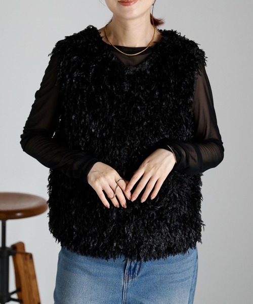 r.（アールドット）の「フリンジ　2wayベスト（ベスト・レディース・グレー/ブラック/アイボリー/ブラウン・FREE）」の16枚目の写真