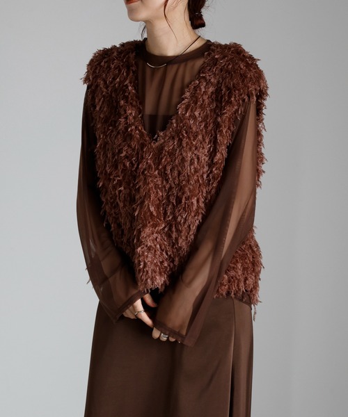 r.（アールドット）の「フリンジ　2wayベスト（ベスト・レディース・グレー/ブラック/アイボリー/ブラウン・FREE）」の9枚目の写真