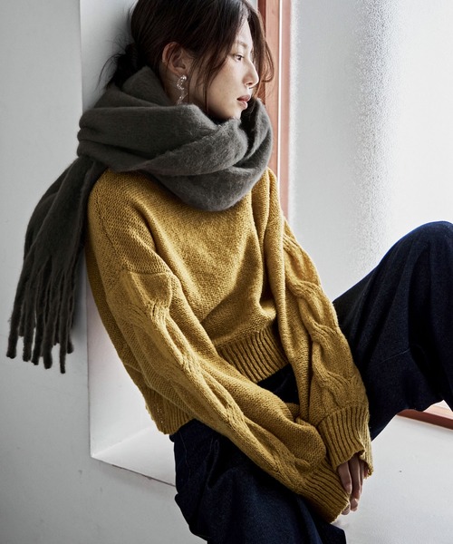 etoll.（エトル）の「フリンジシャギーボリュームマフラー（マフラー・レディース・アイボリー/ブラック/レッド/チャコール/イエロー/パープル・FREE）」の10枚目の写真