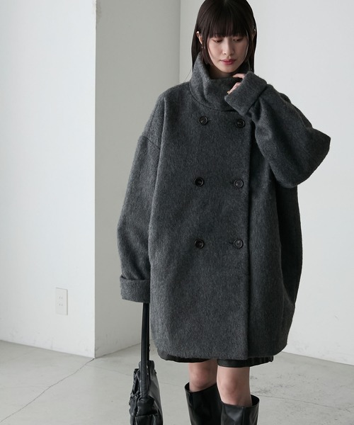 【forksy.】シャギーオーバーサイズハイネックミドルコート（ステンカラーコート）｜forksy.（フォルクシー）