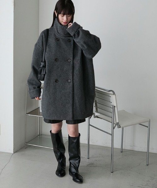 【forksy.】シャギーオーバーサイズハイネックミドルコート（ステンカラーコート）｜forksy.（フォルクシー）