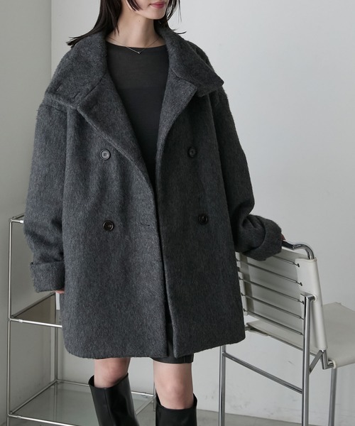 【forksy.】シャギーオーバーサイズハイネックミドルコート（ステンカラーコート）｜forksy.（フォルクシー）