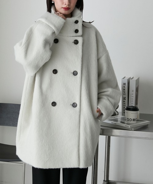 【forksy.】シャギーオーバーサイズハイネックミドルコート（ステンカラーコート）｜forksy.（フォルクシー）