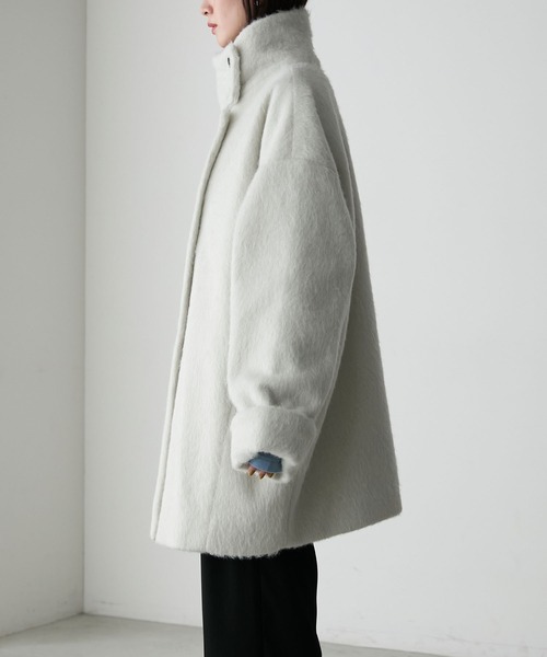 【forksy.】シャギーオーバーサイズハイネックミドルコート（ステンカラーコート）｜forksy.（フォルクシー）