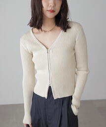 FREE'S MART | ◆フロントジップリブＶネックニット(ニット/セーター)