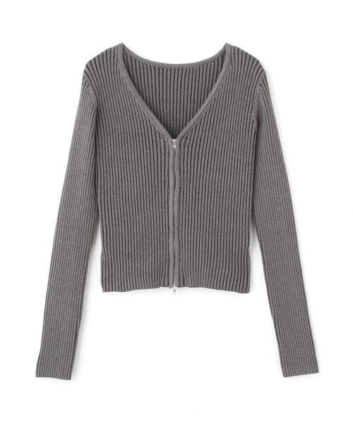 FREE'S MART（フリーズマート）の「◆フロントジップリブＶネックニット（ニット/セーター・レディース・ホワイト/グリーン/カーキ/グレー・FREE）」の5枚目の写真