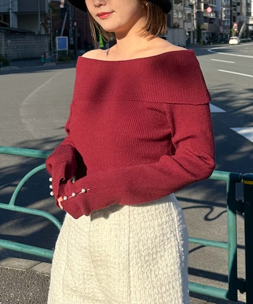 archives（アルシーヴ）の「オフショルプルオーバー（ニット/セーター・レディース・ワインレッド/アイボリー/ブラック/グレー/ブルー/ピンク・MEDIUM）」の6枚目の写真