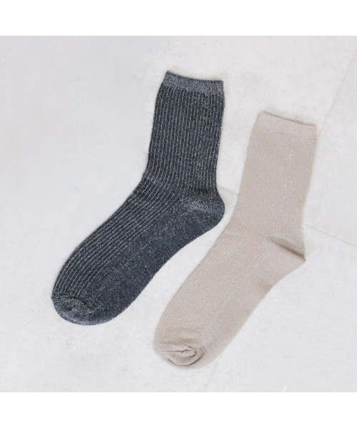 welleg（ウェレッグ）の「ラメ入り リブショートソックス（ソックス/靴下・レディース・ブラック/ピンク/ベージュ/ミント・M）」の10枚目の写真