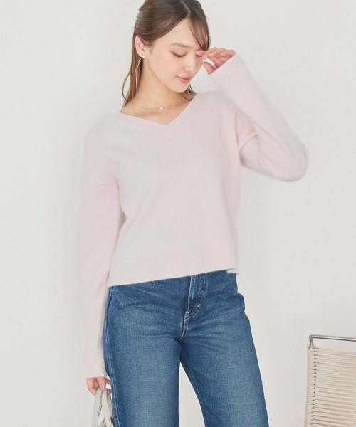 萌衣 セール】【洗える】アンゴラショートVネックニット116866（ニット