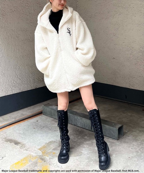 BACK TO THE FIELD（バック トゥー ザ フィールド）の「【MLB】刺繍ロゴパッチボアブルゾン（ブルゾン・レディース・オフホワイト/ブルー/ブラック・FREE）」の8枚目の写真