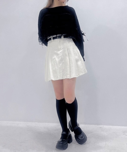 DearMyLoveRose(ディアマイラブローズ)の「サイドプリーツミニスカパン(スカート・レディース・グレー/オフホワイト・3L/LL/LARGE/MEDIUM)」の3枚目の写真