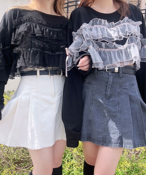 DearMyLoveRose(ディアマイラブローズ)の「サイドプリーツミニスカパン(スカート・レディース・グレー/オフホワイト・3L/LL/LARGE/MEDIUM)」の6枚目の写真