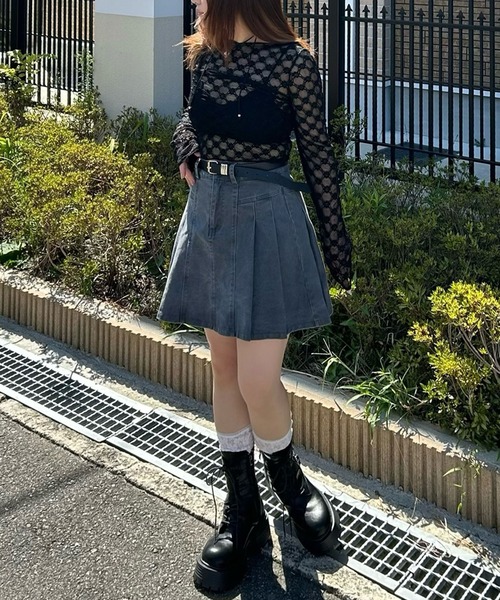 DearMyLoveRose(ディアマイラブローズ)の「サイドプリーツミニスカパン(スカート・レディース・グレー/オフホワイト・3L/LL/LARGE/MEDIUM)」の7枚目の写真