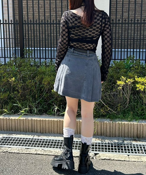 DearMyLoveRose(ディアマイラブローズ)の「サイドプリーツミニスカパン(スカート・レディース・グレー/オフホワイト・3L/LL/LARGE/MEDIUM)」の8枚目の写真