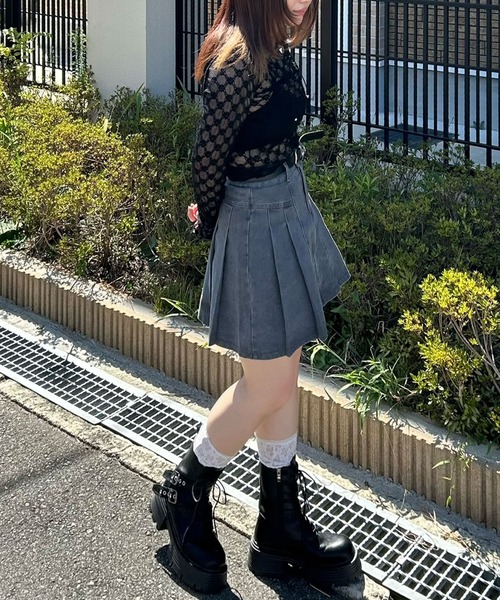 DearMyLoveRose(ディアマイラブローズ)の「サイドプリーツミニスカパン(スカート・レディース・グレー/オフホワイト・3L/LL/LARGE/MEDIUM)」の9枚目の写真