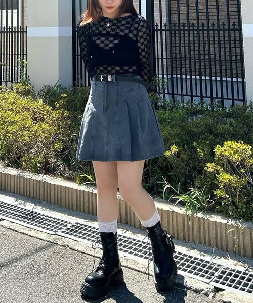 DearMyLoveRose(ディアマイラブローズ)の「サイドプリーツミニスカパン(スカート・レディース・グレー/オフホワイト・3L/LL/LARGE/MEDIUM)」の12枚目の写真