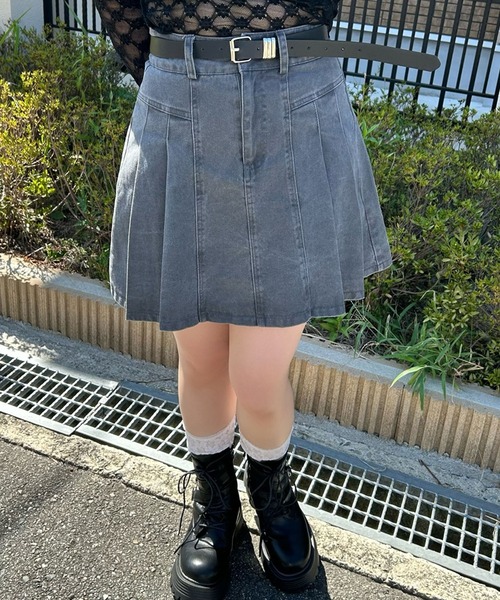 DearMyLoveRose(ディアマイラブローズ)の「サイドプリーツミニスカパン(スカート・レディース・グレー/オフホワイト・3L/LL/LARGE/MEDIUM)」の13枚目の写真
