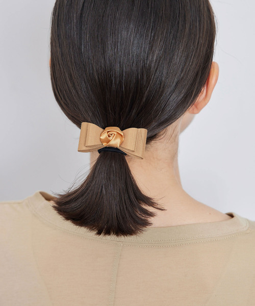 ROPE' PICNIC（ロペピクニック）の「ローズリボンヘアポニー（ヘアゴム・レディース・ベージュ/ブラック・FREE）」の4枚目の写真