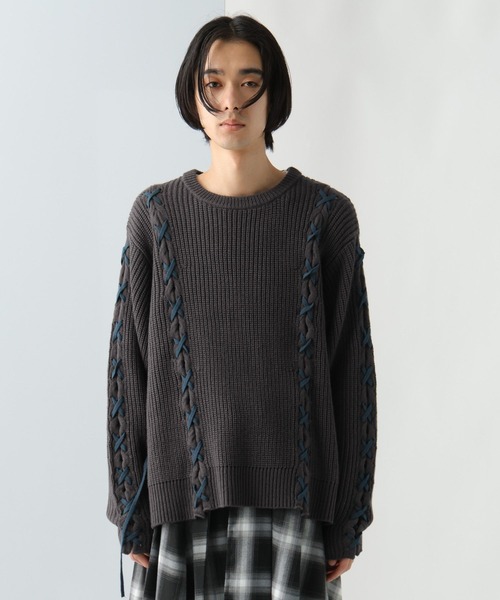 HARE（ハレ）の「レースアップステッチニットプルオーバー(HARE)（ニット/セーター・メンズ・グレー/ホワイト/ブラック・FREE）」の16枚目の写真