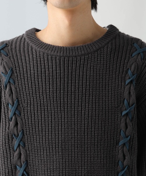 HARE（ハレ）の「レースアップステッチニットプルオーバー(HARE)（ニット/セーター・メンズ・グレー/ホワイト/ブラック・FREE）」の19枚目の写真