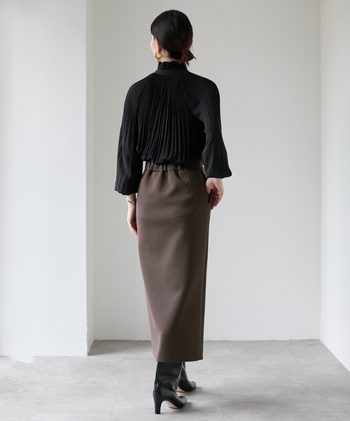 リュンヌ　プリーツブラウス　ボウタイ　黒　シフォン リュンヌ プリーツブラウス ボウタイ 黒 シフォン ブラウス