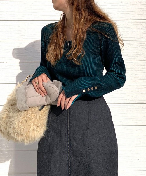 【セール】リブリブVネックニット（ニット/セーター）｜Q（キュー）