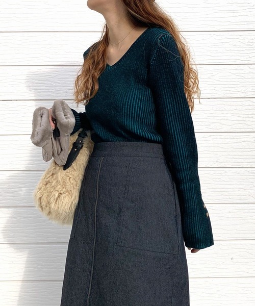 【セール】リブリブVネックニット（ニット/セーター）｜Q（キュー）