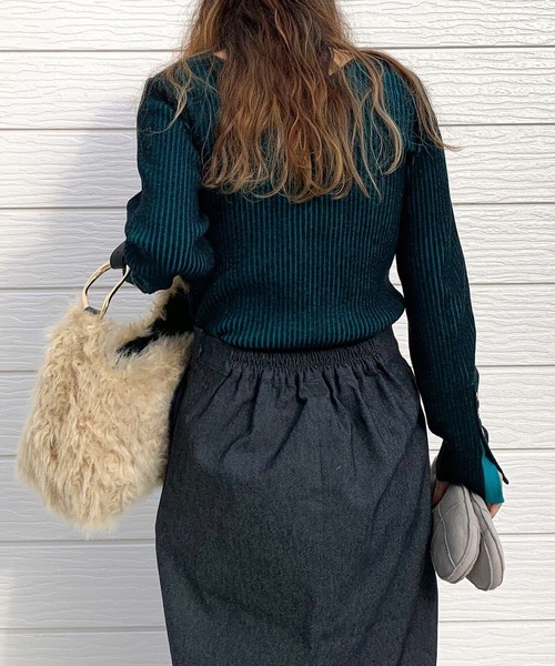 【セール】リブリブVネックニット（ニット/セーター）｜Q（キュー）