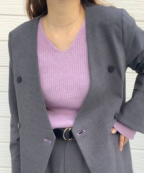 【セール】リブリブVネックニット（ニット/セーター）｜Q（キュー）