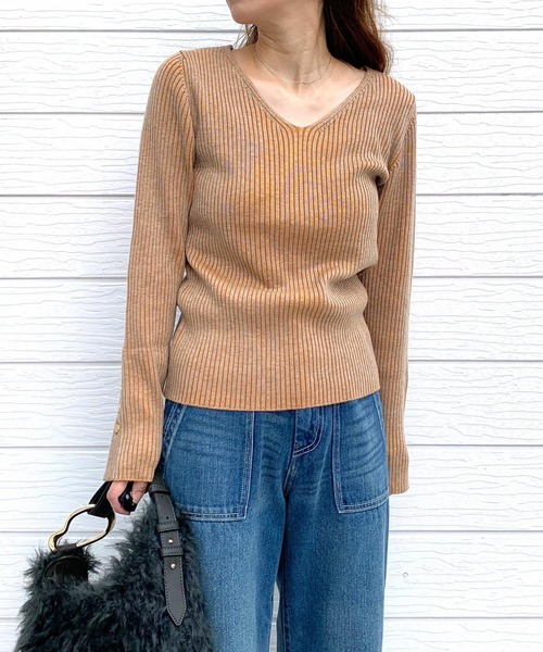 【セール】リブリブVネックニット（ニット/セーター）｜Q（キュー）
