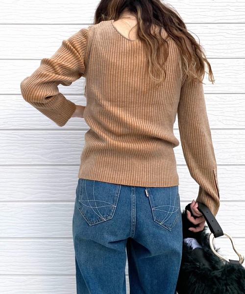 【セール】リブリブVネックニット（ニット/セーター）｜Q（キュー）