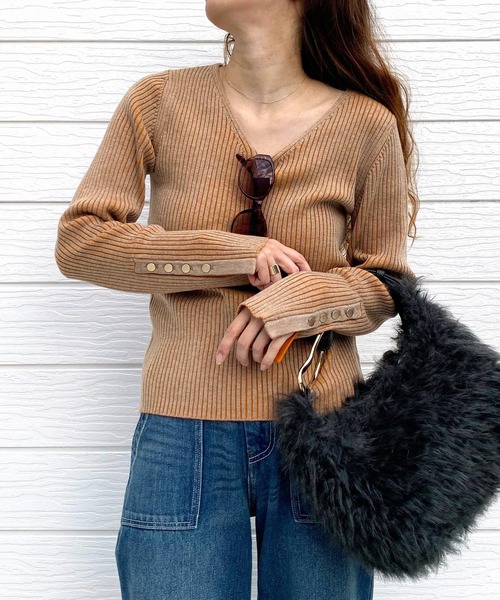 【セール】リブリブVネックニット（ニット/セーター）｜Q（キュー）