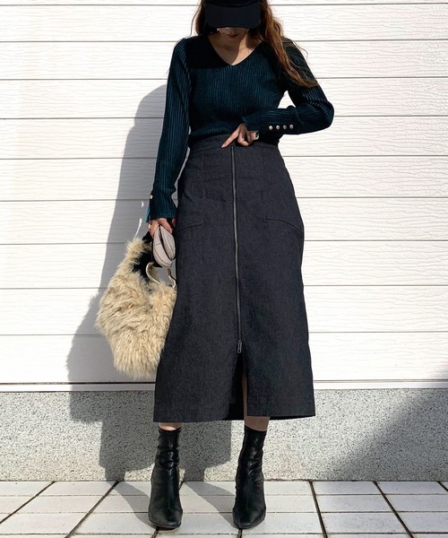 【セール】リブリブVネックニット（ニット/セーター）｜Q（キュー）