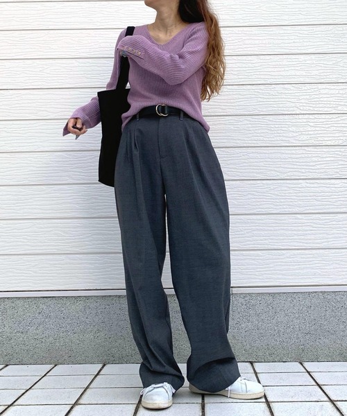 【セール】リブリブVネックニット（ニット/セーター）｜Q（キュー）