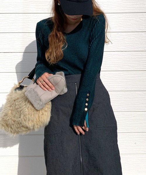 【セール】リブリブVネックニット（ニット/セーター）｜Q（キュー）