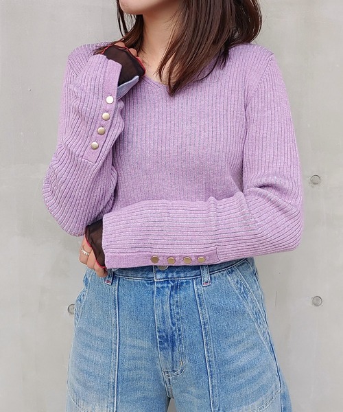 【セール】リブリブVネックニット（ニット/セーター）｜Q（キュー）