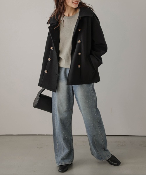 AMELY（エミリー）の「ウールライク Pコート（ピーコート・レディース・ベージュ/ブラック/ネイビー/グレー・フリー）」の9枚目の写真