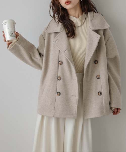 AMELY（エミリー）の「ウールライク Pコート（ピーコート・レディース・ベージュ/ブラック/ネイビー/グレー・フリー）」の14枚目の写真